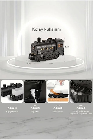 Tren Tasarımlı Ultrasonik Aroma Difüzörü Serin Sis Nemlendirici Usb Kumandalı 300 Ml