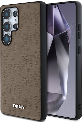 Galaxy Uyumlu S25 Ultra Kılıf Dkny Lisanslı Magnetik Pu Deri Grid Pattern Kapak Kahverengi