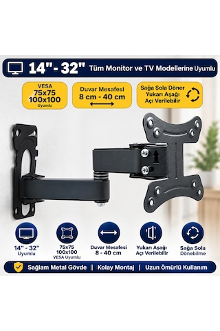 Eranura 19-24 İnç Hareketli 75x75-100x100 Vesa Uyumlu İnce Duvar Braketi