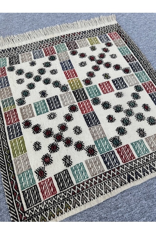 Burak Halı El Dokuması Dekoratif Kilim Yün Kilim Çok Renkli 80 x 93 CM