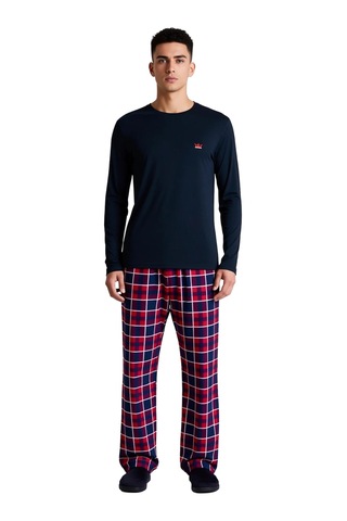 Frm Erkek Kışlık Ekose Desenli Pijama Takımı Bisiklet Yaka Fonksiyone Lacivert