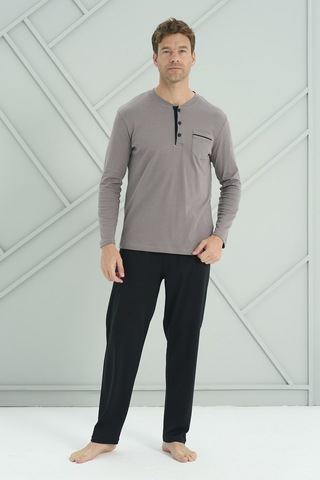 Erkek Interlok Penye Uzun Kol Pijama Takımı 2205 Gri01 Gri01