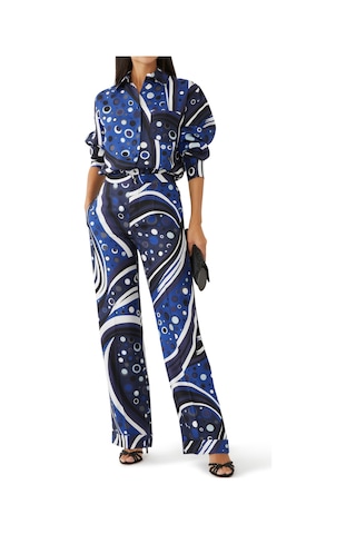 Pucci Şık Ipek Twill Pantolon Navy Multi