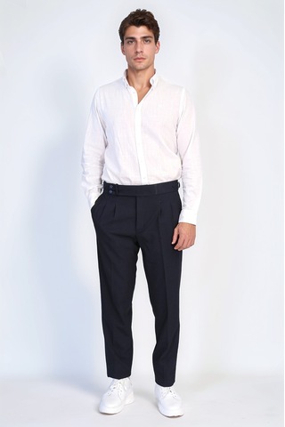 Lacivert Çift Pileli Tokalı Yüksek Bel Slim Fit Pantolon Wessi Lacivert