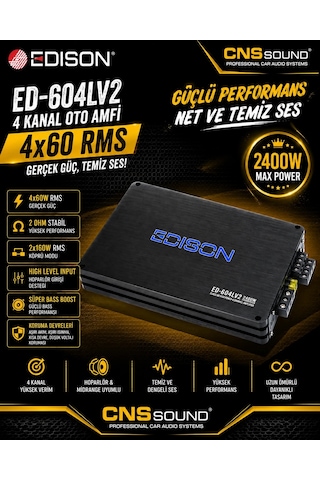 Edison Ed-604lv2 4 Kanal Ab Class Oto Amfi 4x60 Rms