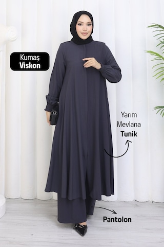 Rahvel Umre Takımı Viskon Kumaş Tunik Pantolon Bir Arada Terletmez İç Göstermez Füme