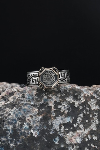 Grek Desenli 925 Ayar Gümüş Erkek Yüzüğü Hz. Süleyman Mührü 901232