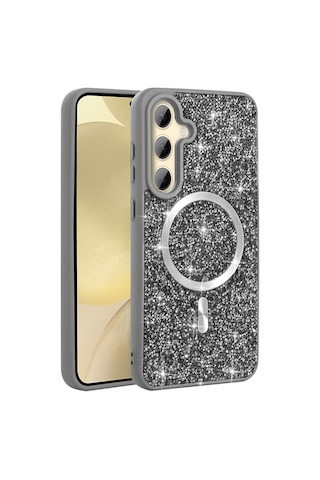 Maks Technology Galaxy Uyumlu S26 Plus Kılıf Pırlanta Tasarımlı M-safe Şarj Özellikli Mkst Mozaik Silikon Kapak - Titanyum-gri Titanyum Gri