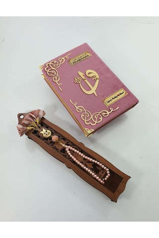 Mevlid Seti Kuranı Kerim Orta Boy Gül Kurusu Kadife