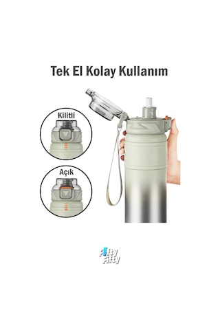 Tkk 900 Ml Çelik Termos Çift Kullanım Pipetli/rahat İçim -12/24 Sıcak-soğuk- Yalıtım -tkk2025new900ml Gri