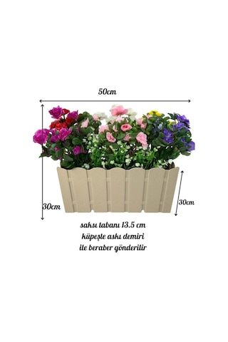 Yapay Çiçek Bej Balkon Saksıda Küpeşte Askılı Açelya Çiçeği Karışık Renkli Çiçek Sepeti 50cm Krem