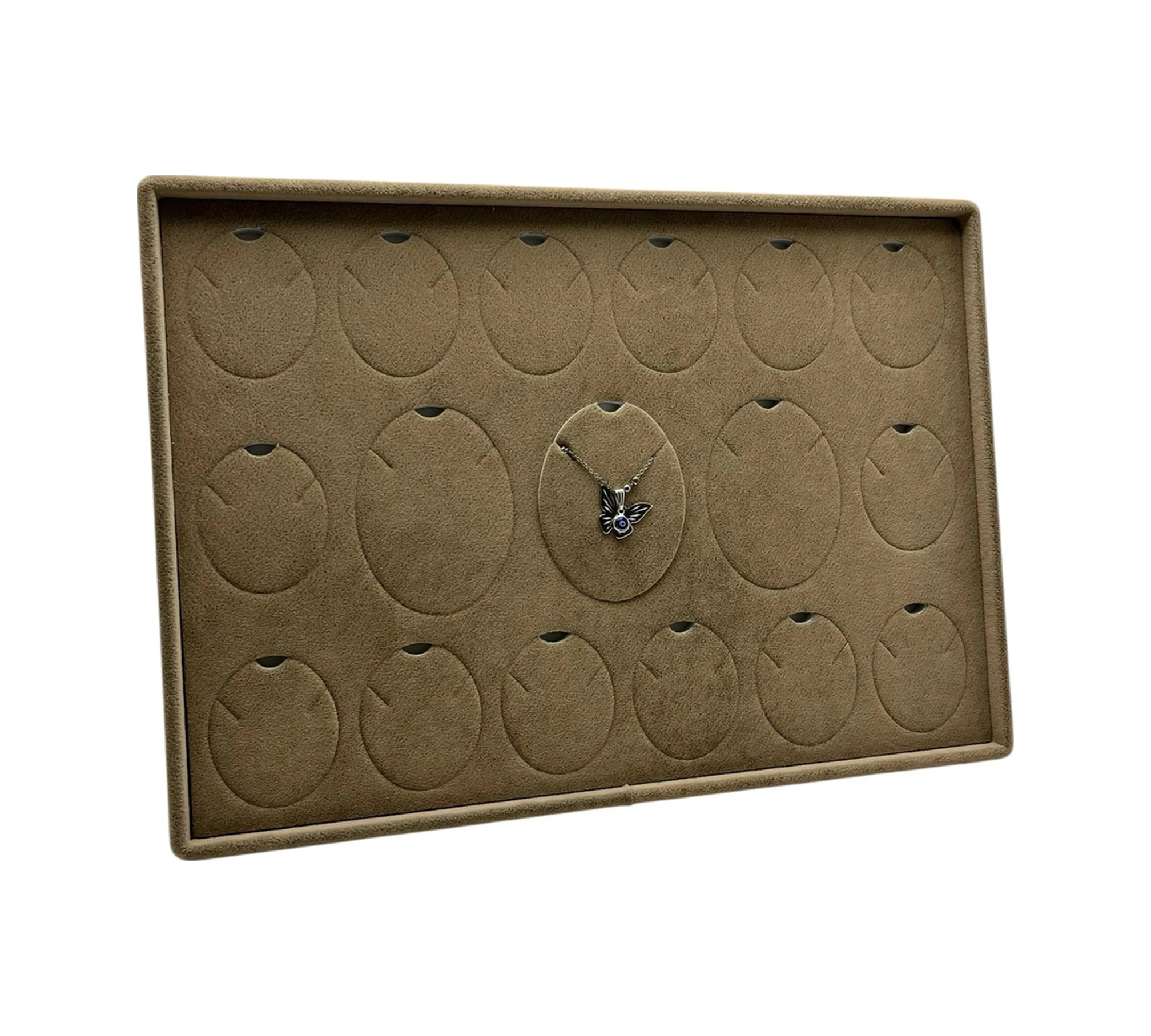 Süet Kumaş Kahve 34-24 Cm Ayaklı 17 Pedli Kolye Tabla Stand