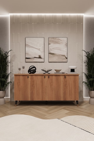 Asra Trend 4 Kapaklı Konsol KNSL01 %100 MDF Metal Ayaklı Çok Amaçlı Dolap Petra