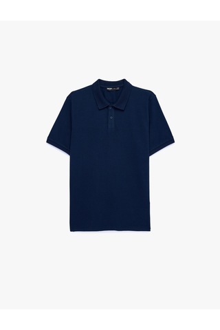 Koton Pamuklu Kısa Kollu Pike Kumaş Düğmeli Polo Yaka Slim Fit Tişört Lacivert 6sam10293mk