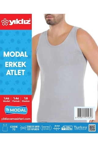 Yıldız Erkek Modal Likralı Askılı Atlet 70/74 - 6 Adet Gri