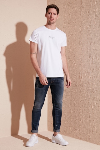 Buratti Pamuklu Slim Fit Bisiklet Yaka Erkek T Shirt 541Ifit Beyaz