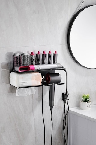 Airwrap Stand - Saç Kurutma Makinesi Askısı - Banyo Rafı Siyah