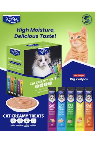 Amna Kremalı Premium Kedi Ödül Mamaları 15g X 60 Adet