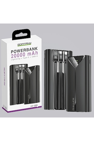 Hy-220 20.000 Mah Powerbank 22.5w Type-c + Lightning + Usb Çıkış Siyah