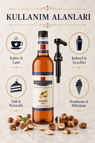 Simonelli Fındık Hazelnut Aromalı Kahve ve Kokteyl Şurubu 700 ML + Pompa