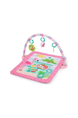 Bright Starts Pink Palms Tiki Oyuncak Çubuklu Bebek Jimnastik Aktivitesi Ve Yüz Üstü Geçirilen Zaman Matı, Oyuncak Çubuğu Ve 3 Oyuncak, Yenidoğan İle 3 Yaş Arası Bebekler İçin 50 x 22