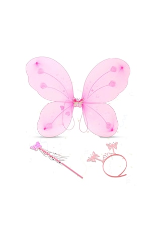 Pembe Kelebek Kız Seti 50 Cm Kelebek Kanadı, Taç Ve Asa 1