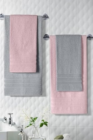 Riona Pamuklu 50x90-70x140 Cm 4'lü Banyo Havlu Seti Pembe 6 Renk