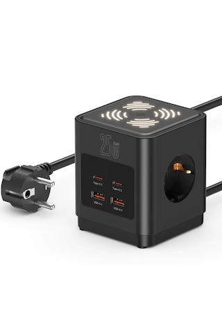 3lü Akım Korumalı Priz Gece Lambalı 25w 2xusb 2xtype-c Çıkış Yüksek Gerilim Koruma Priz Çoğaltıcı 2 M