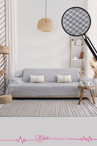 Klasik Pamuklu Koltuk Örtüsü 170x300 Cm Kazayağı Desen Koltuk Örtüsü Gri