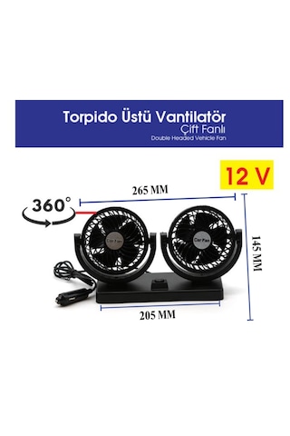 12v Vantilatör Çift Fanlı Torpido Üstü