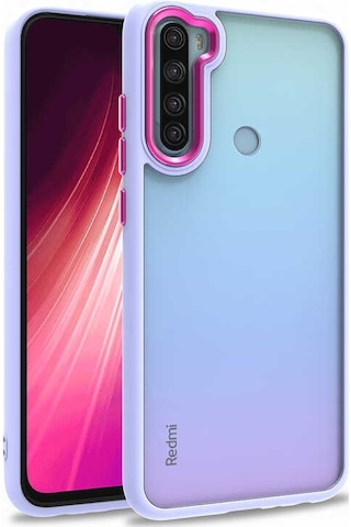 Noktaks - Redmi Note 8 Uyumlu Kılıf Koruyucu Arkası Şeffaf Renkli Kenarlı Flora Kapak - Lila - T23437