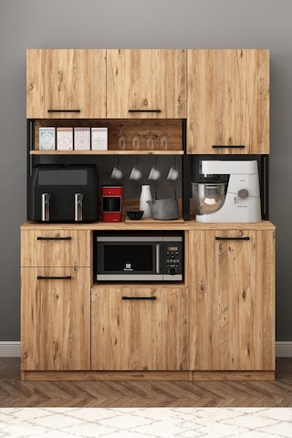 Ervin Kahve Köşesi 2 Kapaklı Boy Dolaplı Airfry Kiler Dolabı Çok Amaçlı Atlantik Çam Atlantik Çam