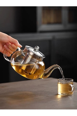 Toptanfoni Borasilikat Cam Büyük Çaydanlık 800ml Şeffaf
