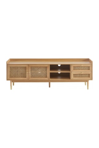 Scandi Tarzı Tv Ünitesi Bombong 180 Cm, Ahşap & Rattan Detaylı Natural