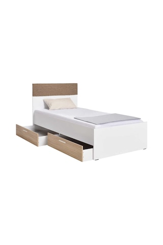 Adoremobilya Base Genç Odası 2 Çekmeceli Tek Kişilik Karyola - İtalyan Meşe-Beyaz