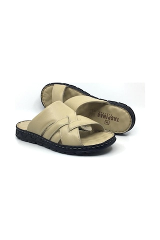 Taşpınar %100 Hakiki Deri Ortopedik Erkek Yazlık Rahat Bej Terlik 40-45 Bej