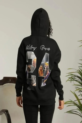 Vexor Baskılı Oversize Üç İplik Kapüşonlu Sweatshirt - Siyah