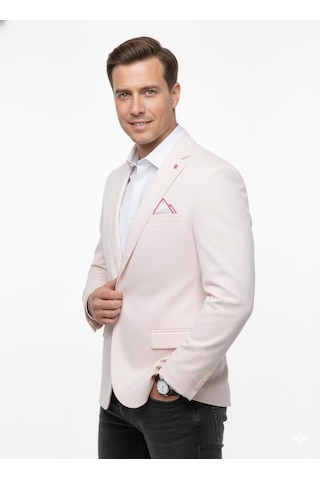 Plus Scorpion Erkek Blazer Ceket Slim Fit, Tek Düğme, Şık Davet Ve İş Kombin Ceketi Açık Pembe
