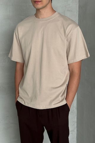 Hyman Erkek %100 Pamuk Oversize Basic T-shirt Bej