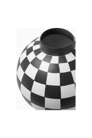 Xlarge Damier Porselen Vazo Beyaz - Siyah