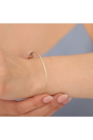 925 Ayar Altın Mikron Kaplama Zetina Desenli Ajda Gümüş Bilezik - Bv00105 Altın
