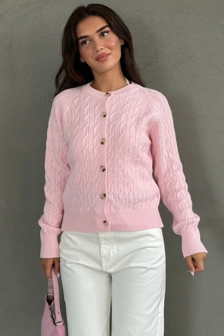 Madmext Pembe Bisiklet Yaka Örgü Desenli Kadın Hırka Mg2899