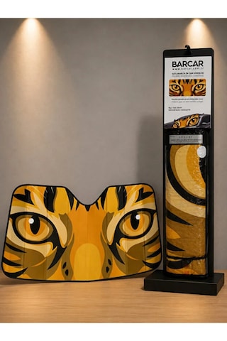 Kaplan Gözü Figürlü Oto Ön Cam Metalize Güneşlik Perde Universal Baskılı Metal Güneşlik Dekor Baskılı 135x65 Cm