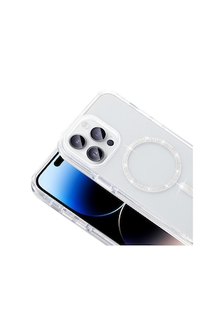 Techaks Apple Uyumlu iPhone 14 Pro Max Kılıf Taşlı Tasarım M-safe Şarj Özellikli Zore Koment Silikon Kapak - Gold Altın