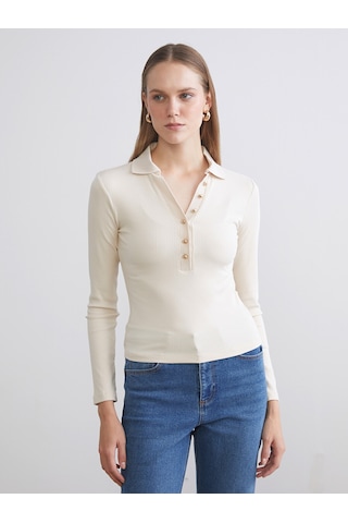 Lcw Everyday Ekru Polo Yaka Modal Karışımlı Kadın Tişört