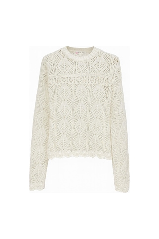 6867 Kadın Kare Desen Ajurlu Triko Kazak Beyaz Beyaz