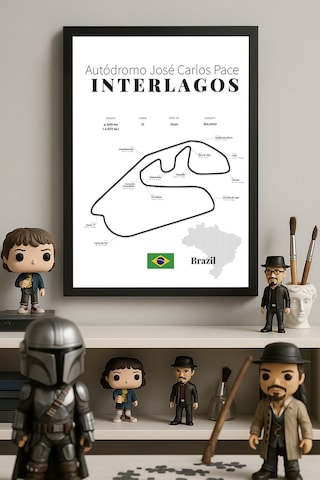 Interlagos Formula 1 Siyah Ahşap Çerçeveli Poster, Dekoratif Harita Duvar Tablosu