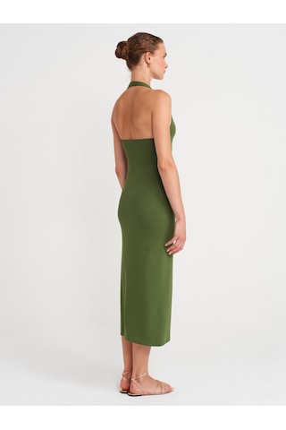 Dilvin 91476 Halter Yaka Midi Elbise-koyu Haki Koyu Haki