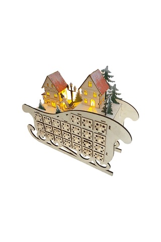 Ahşap 24 Geri Sayımlı Noel Takvimi Yaratıcı Ev Kızak Takvimi Ahşap Led Noel Dekorasyon Süsleri Beyaz