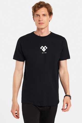 Tudors Erkek Slim Fit Dar Kesim %100 Pamuk Yumuşak Dokulu Baskılı Siyah Bisiklet Yaka Tişört-33165 Siyah